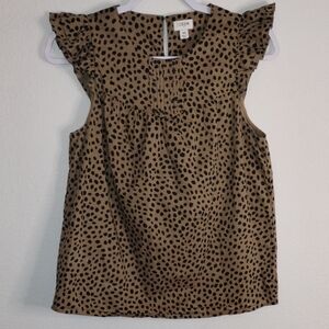 J. Crew Brown Flutter Sleeve Blouse with Ruffled Details